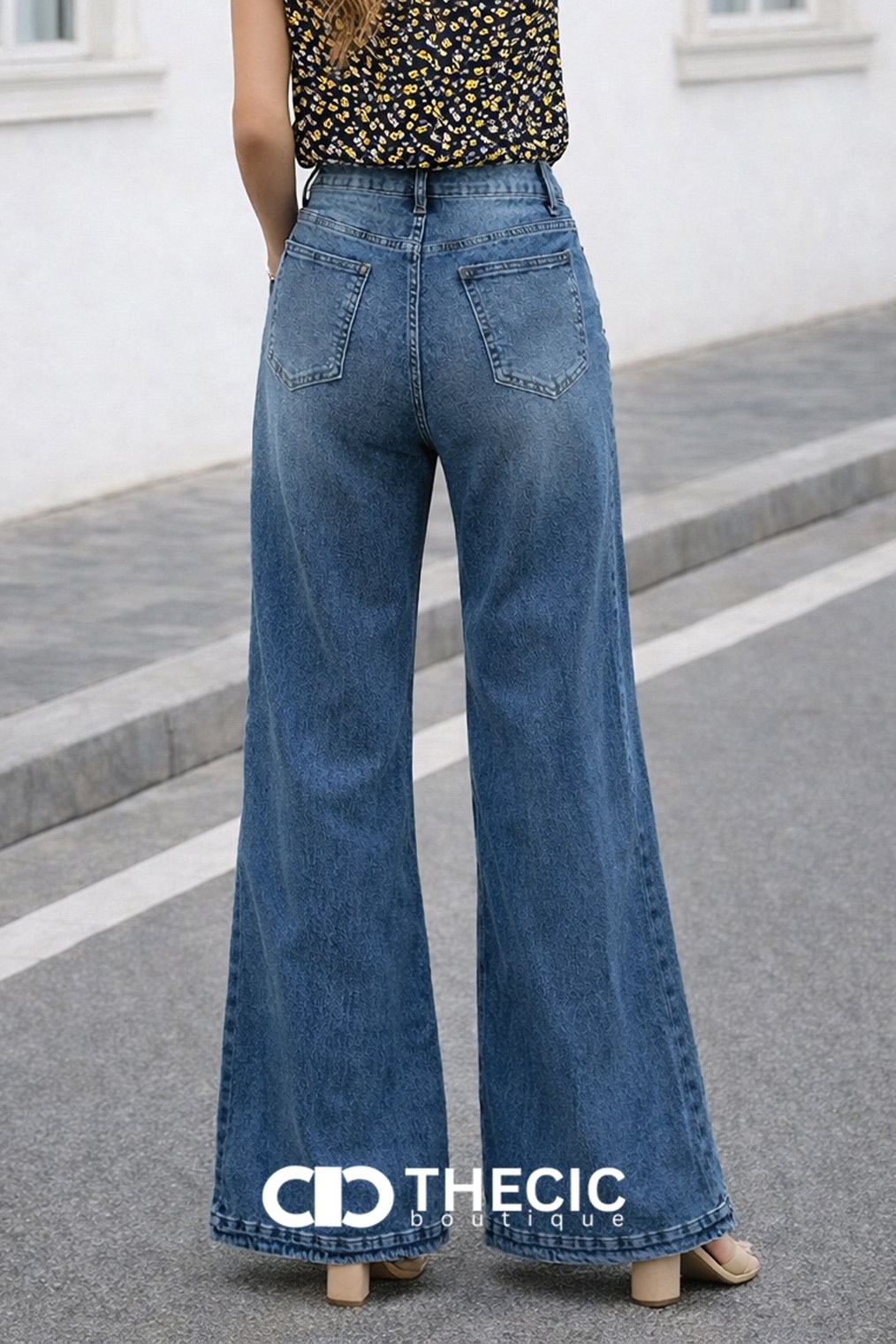 High-Waisted Flared Denim Jeans with Side Slits