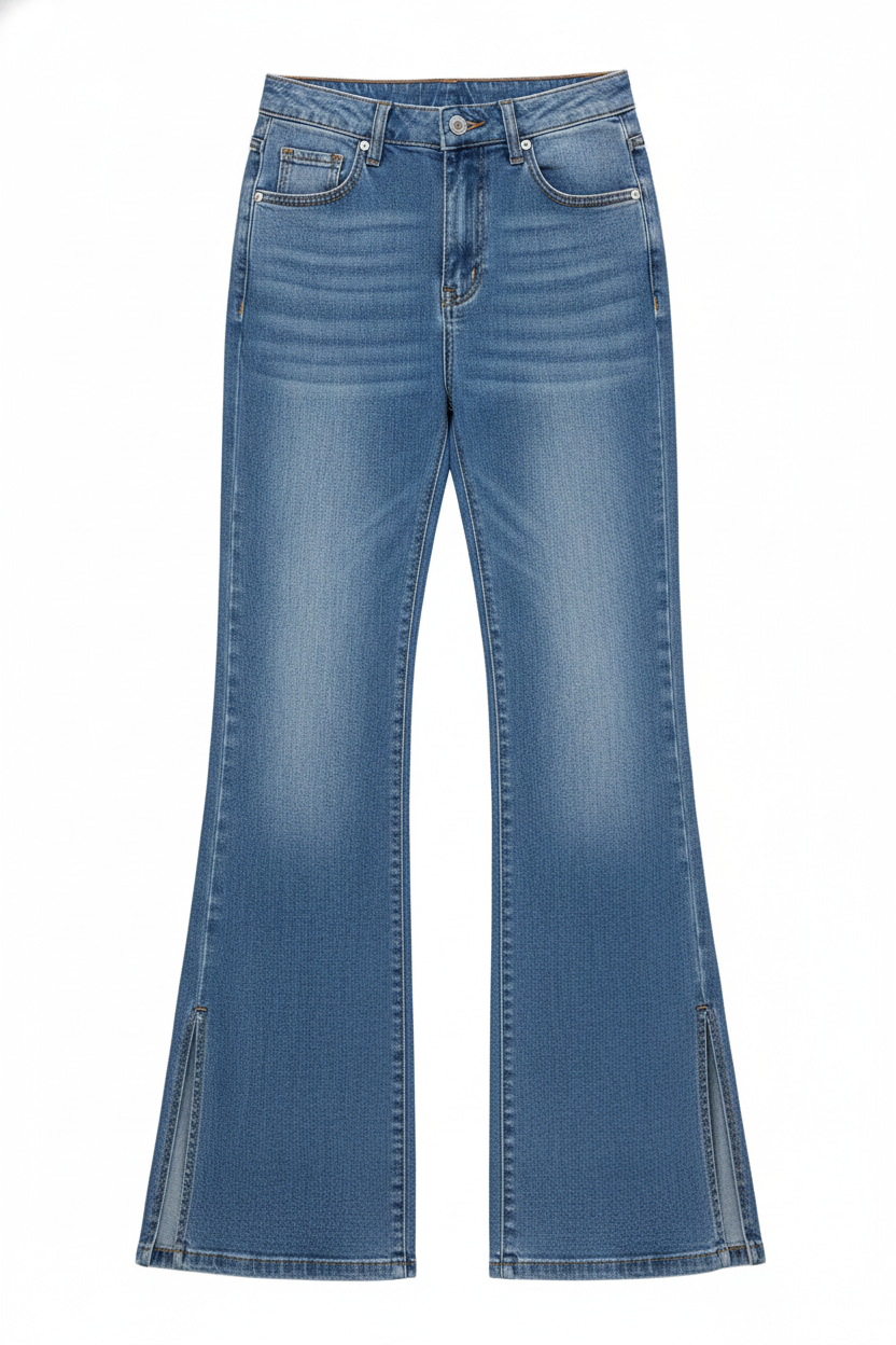 High-Waisted Flared Denim Jeans with Side Slits