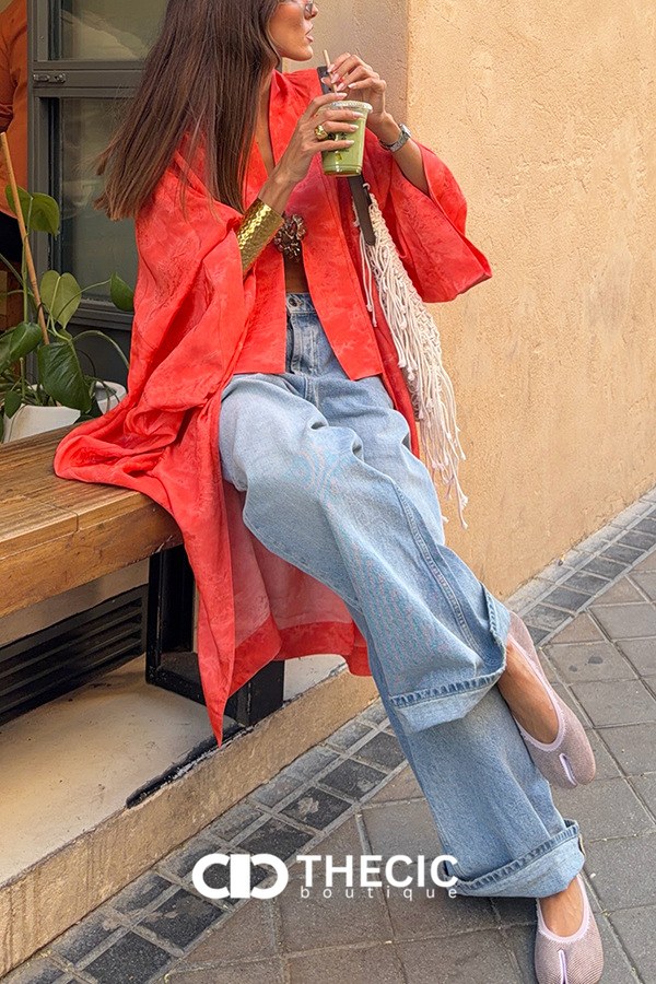 Jacquard Kimono Sleeve Open Front Cardigan