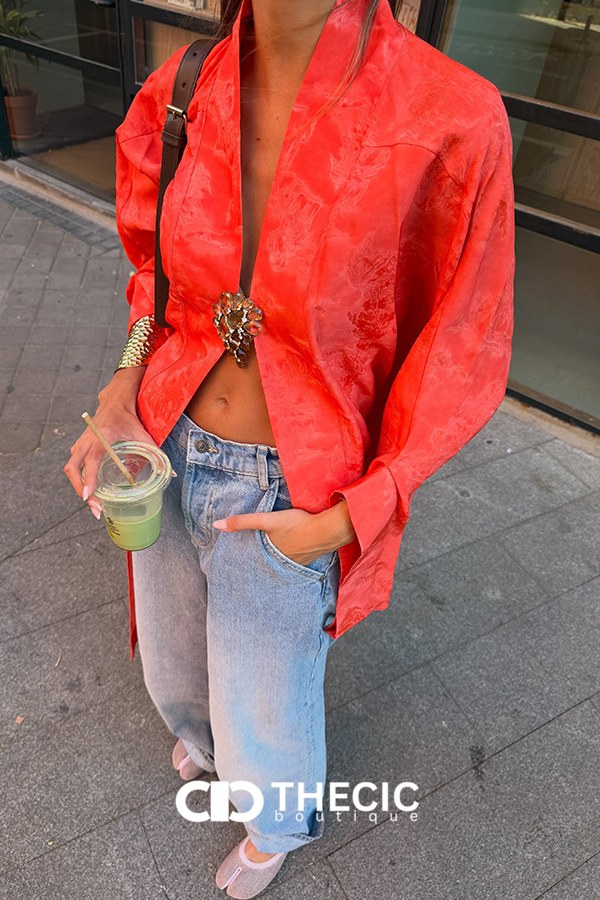 Jacquard Kimono Sleeve Open Front Cardigan