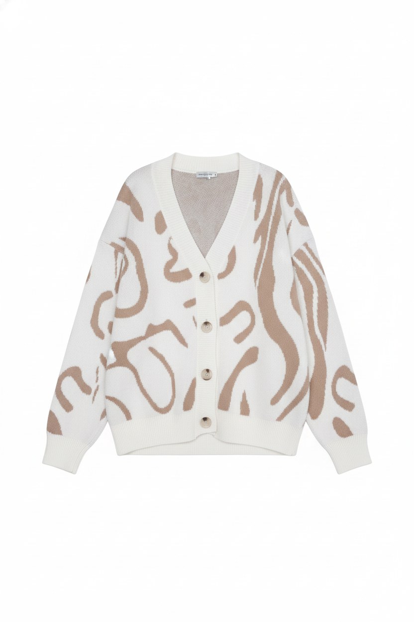 Knit Abstract Pattern V-Neck Cardigan