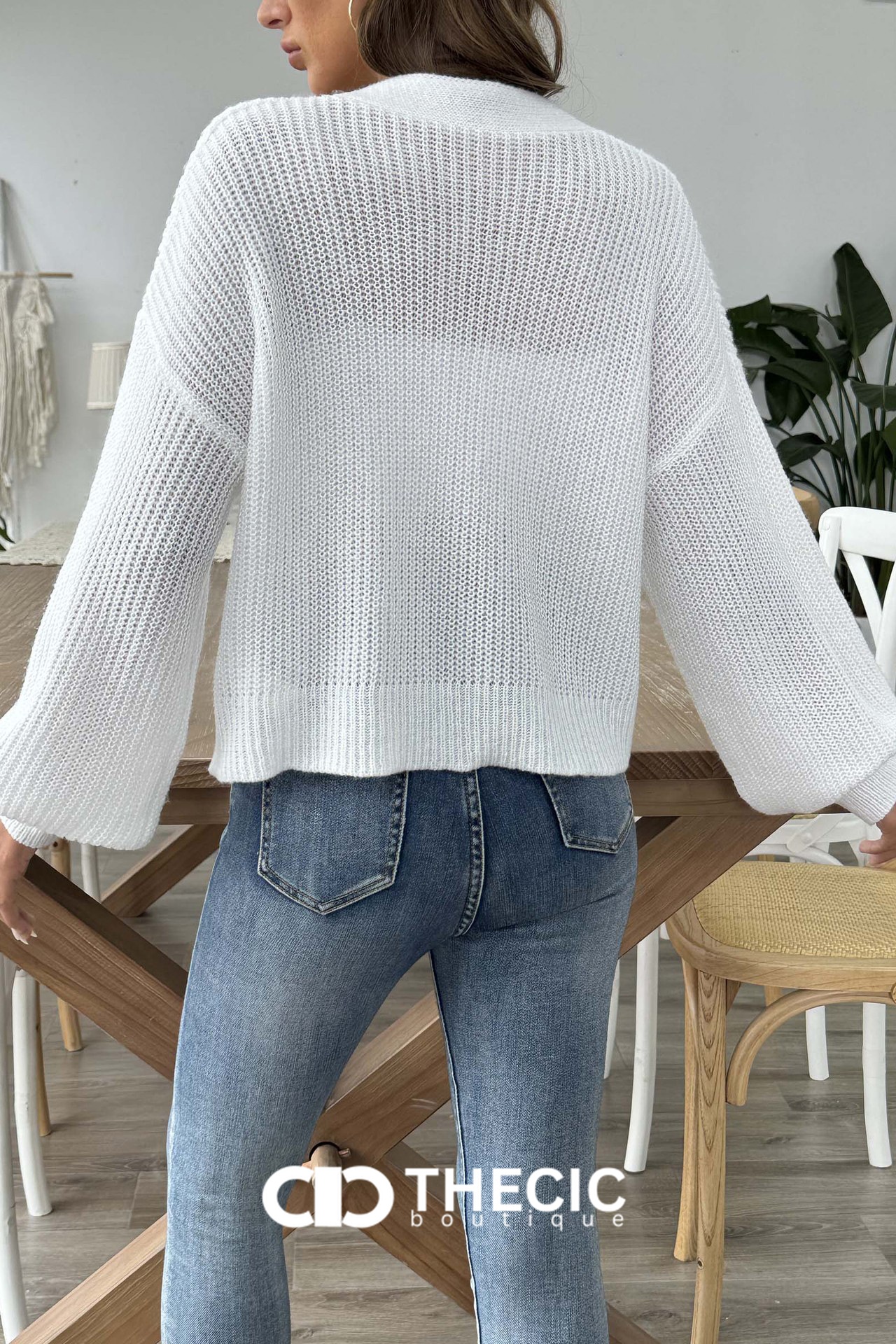 Knit Flower Applique Button-Front Cardigan