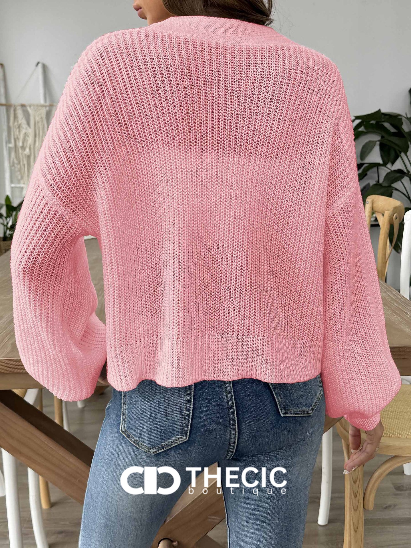 Knit Flower Applique Button-Front Cardigan