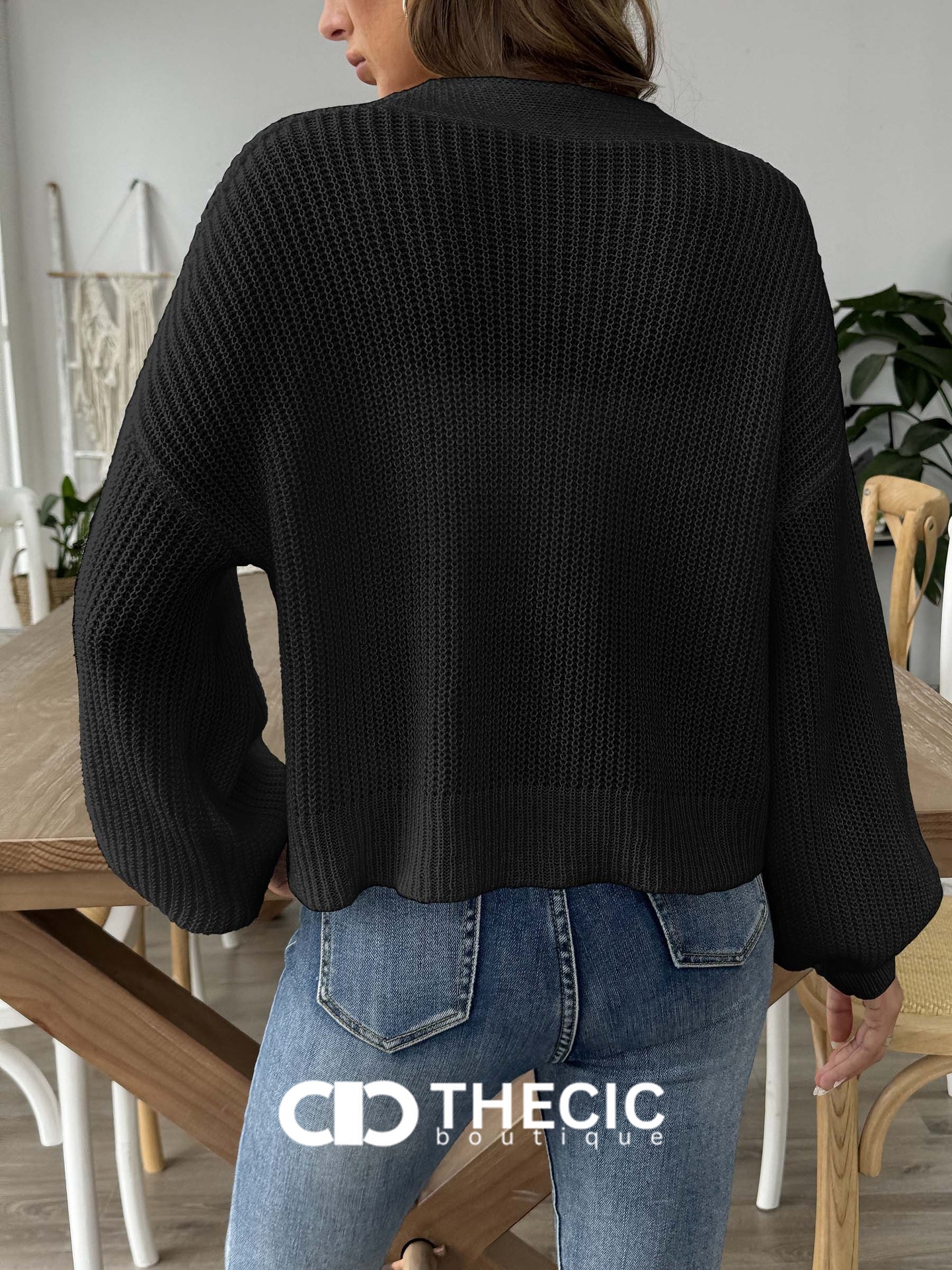 Knit Flower Applique Button-Front Cardigan