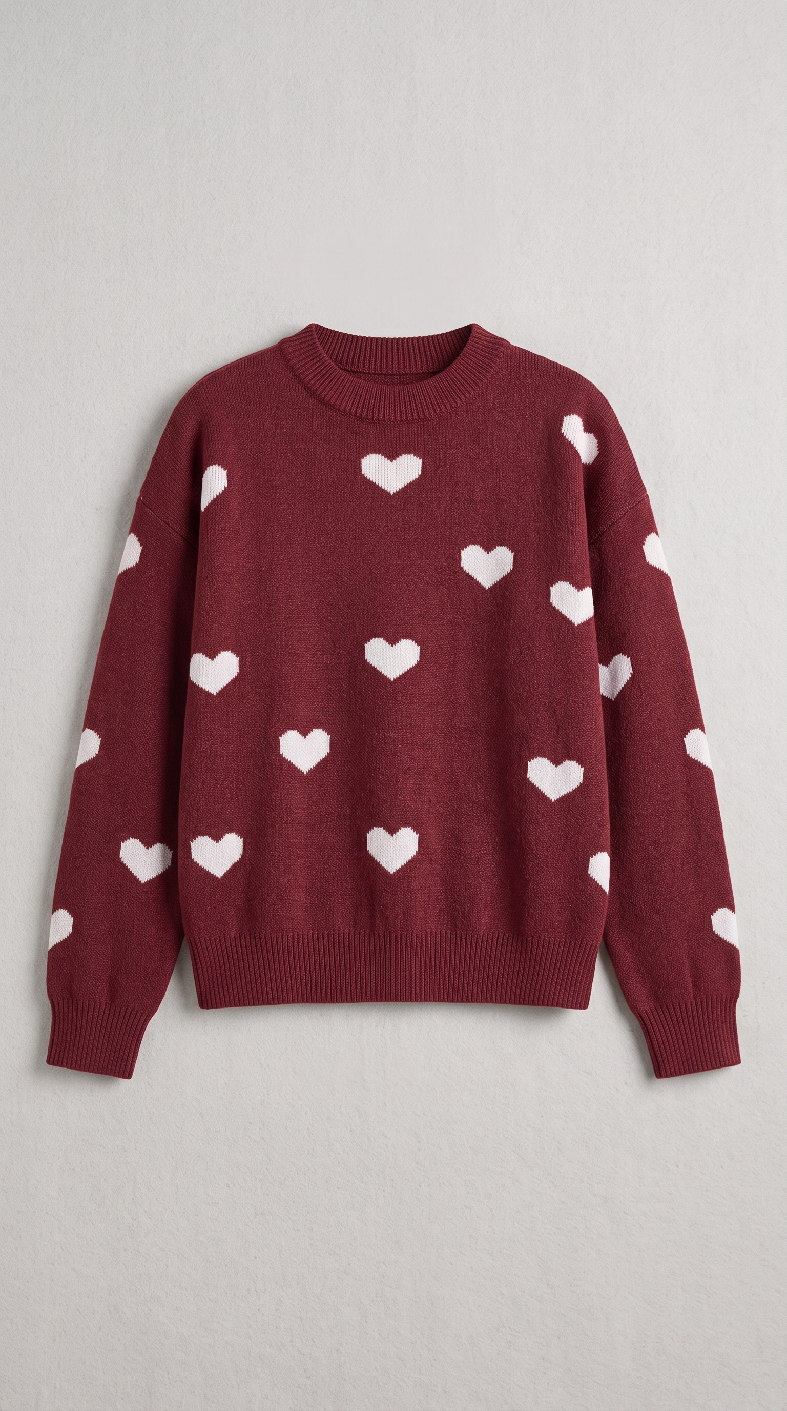 Knit Heart Print Crew Neck Pullover Sweater