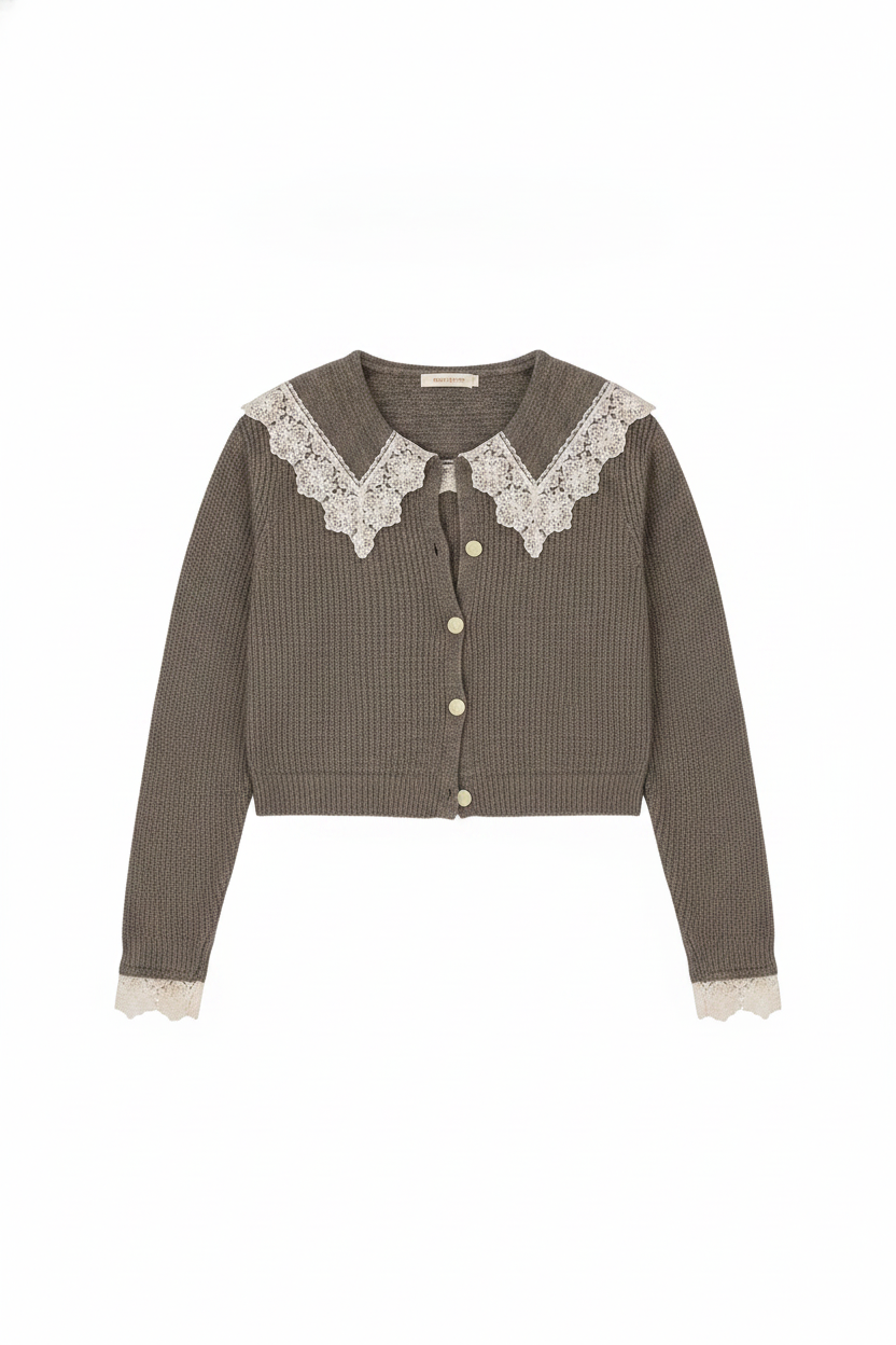 Knit Lace Collar Cropped Cardigan