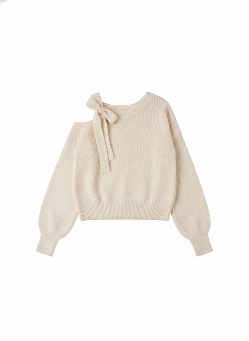 Knit One-Shoulder Bow Tie Sweater