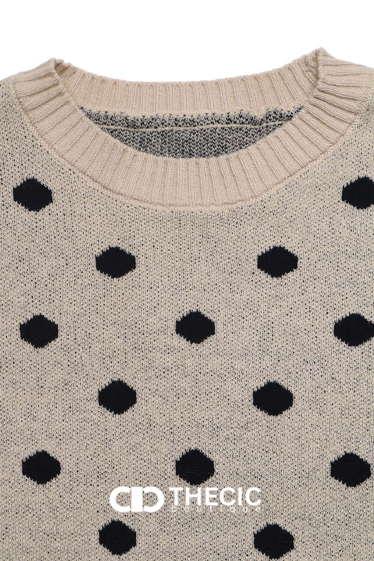 Knit Polka Dot Crew Neck Sweater