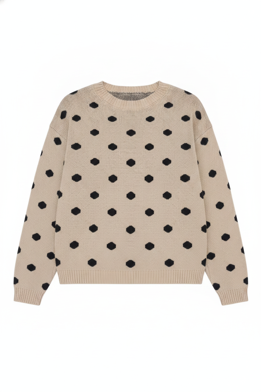 Knit Polka Dot Crew Neck Sweater