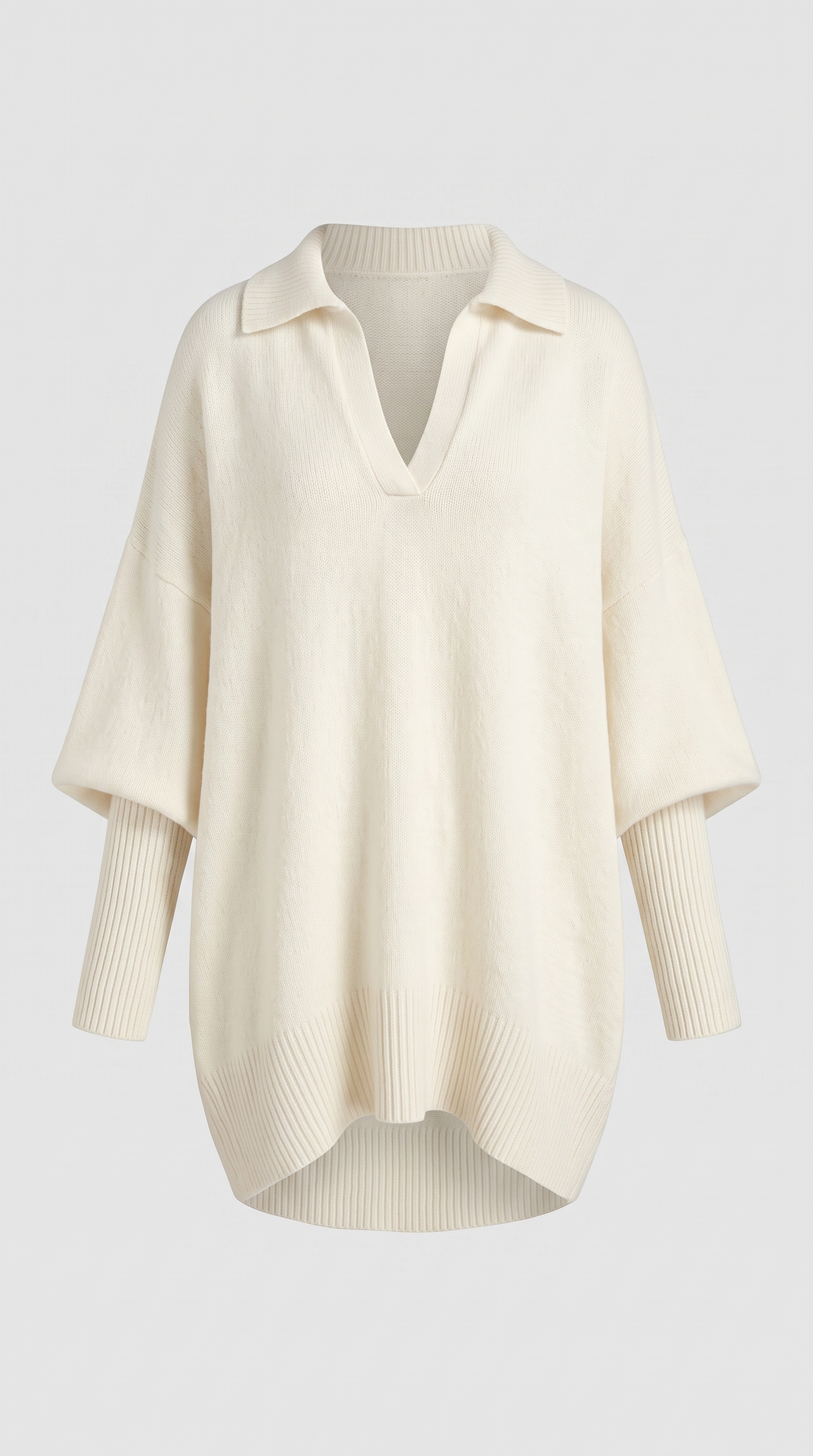 Knit Polo Collar Oversized Batwing Sweater