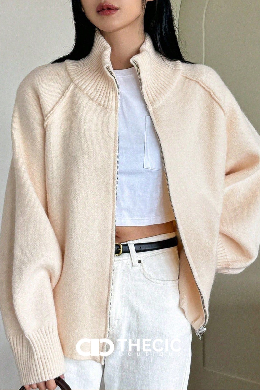 Knit Raglan Sleeve Full-Zip Jacket