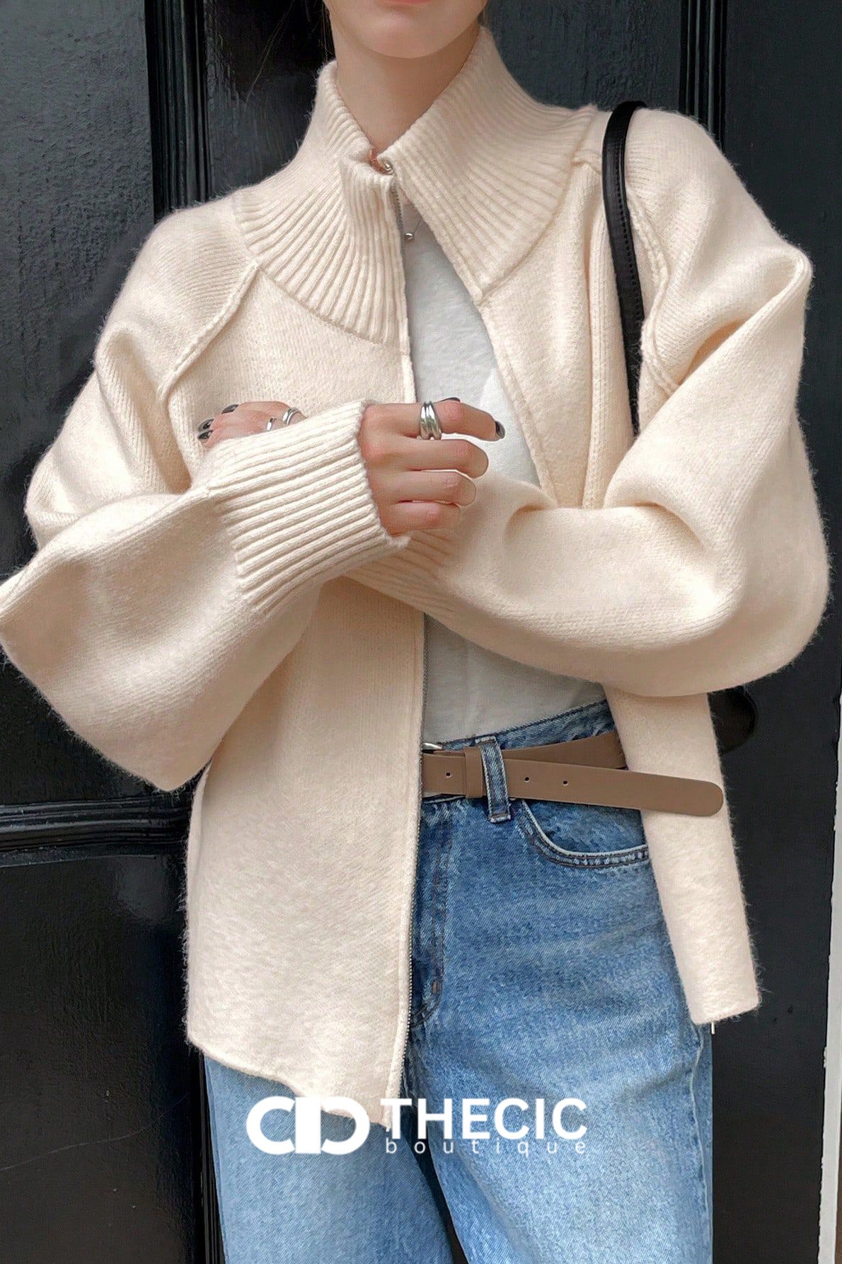 Knit Raglan Sleeve Full-Zip Jacket