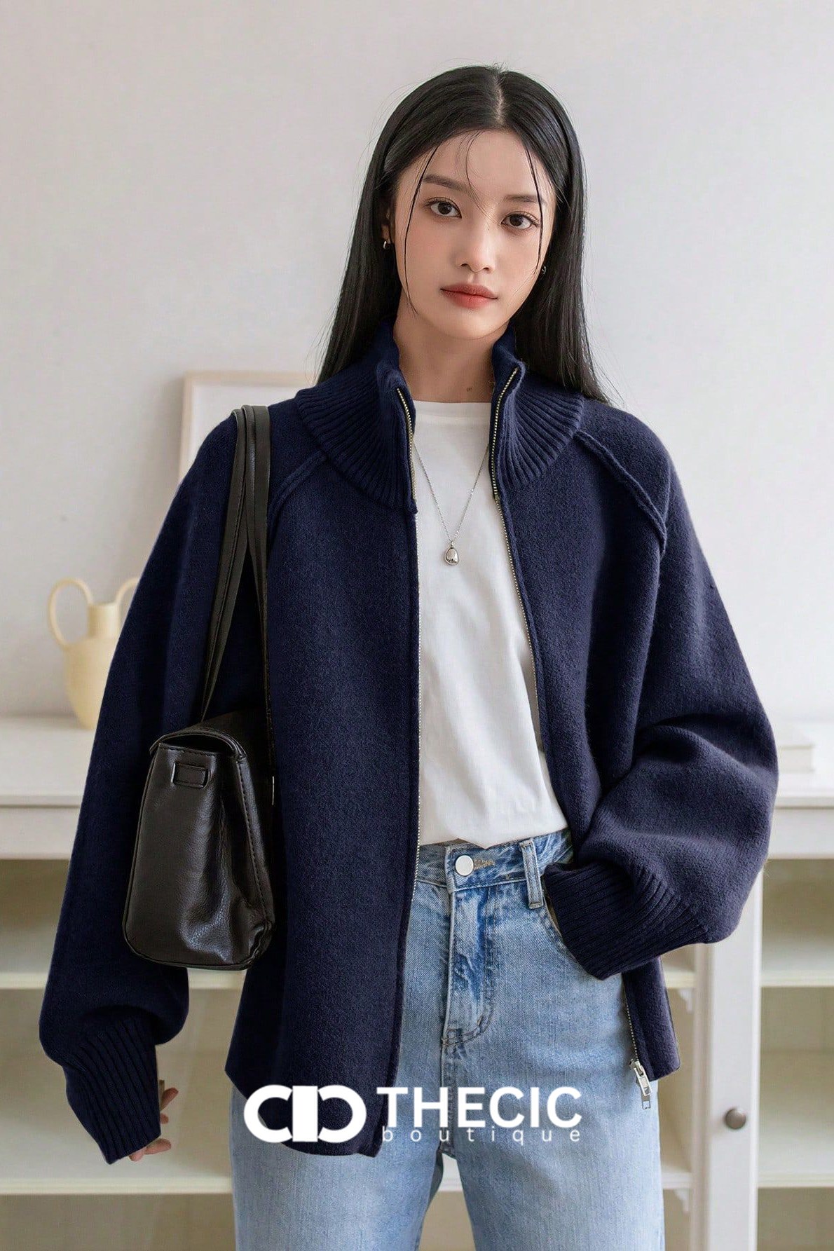 Knit Raglan Sleeve Full-Zip Jacket