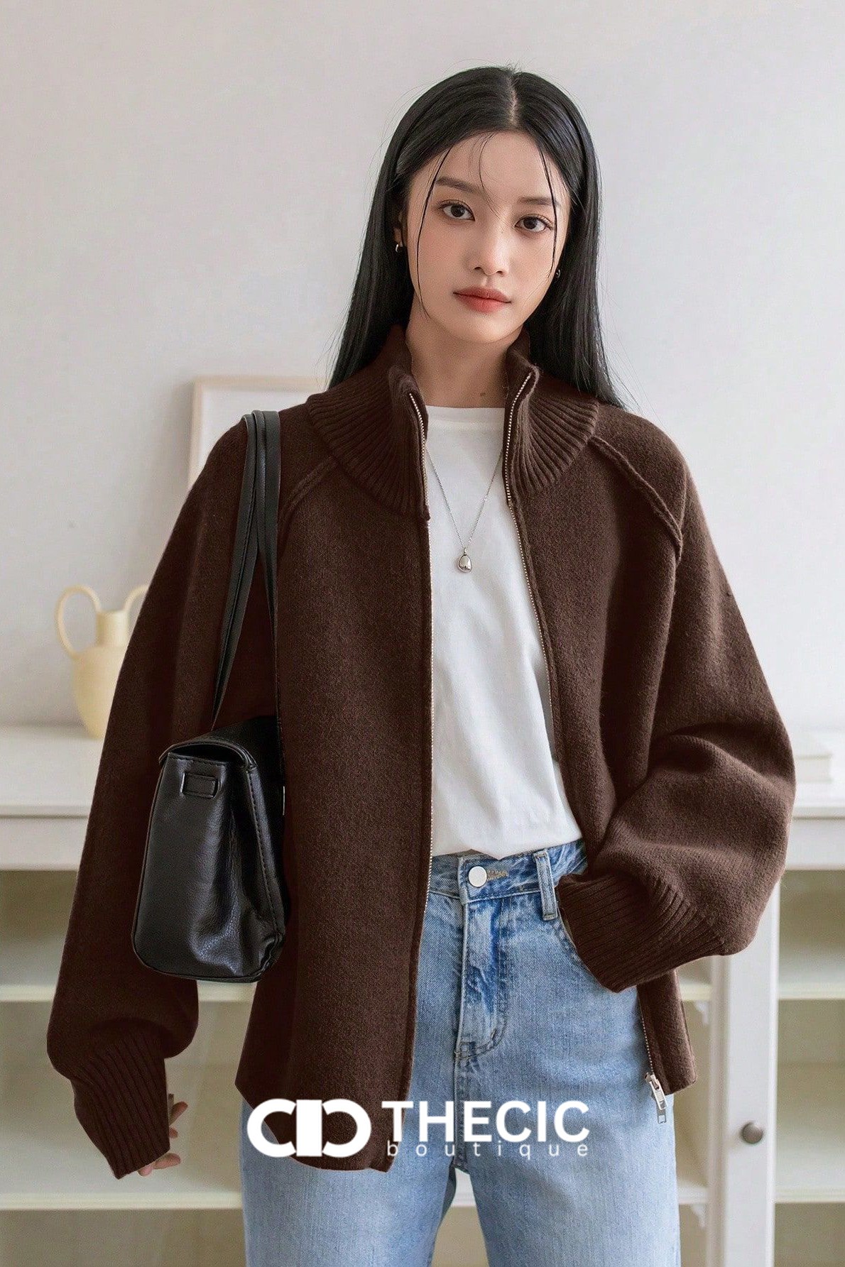 Knit Raglan Sleeve Full-Zip Jacket