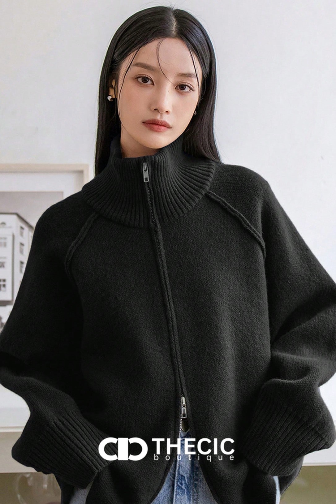 Knit Raglan Sleeve Full-Zip Jacket