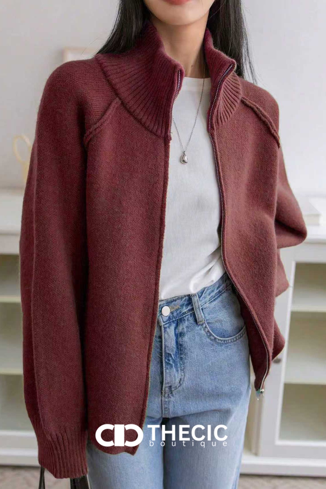 Knit Raglan Sleeve Full-Zip Jacket