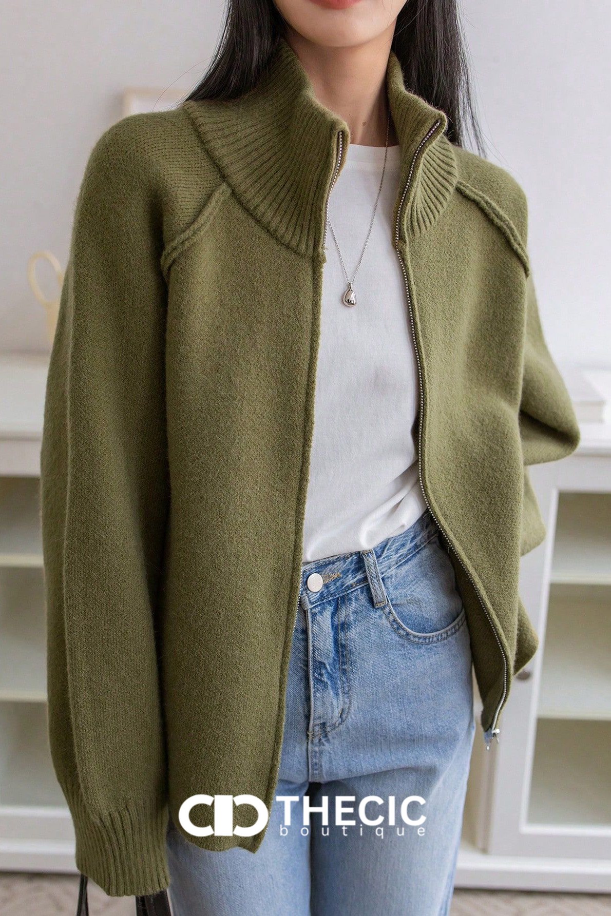 Knit Raglan Sleeve Full-Zip Jacket