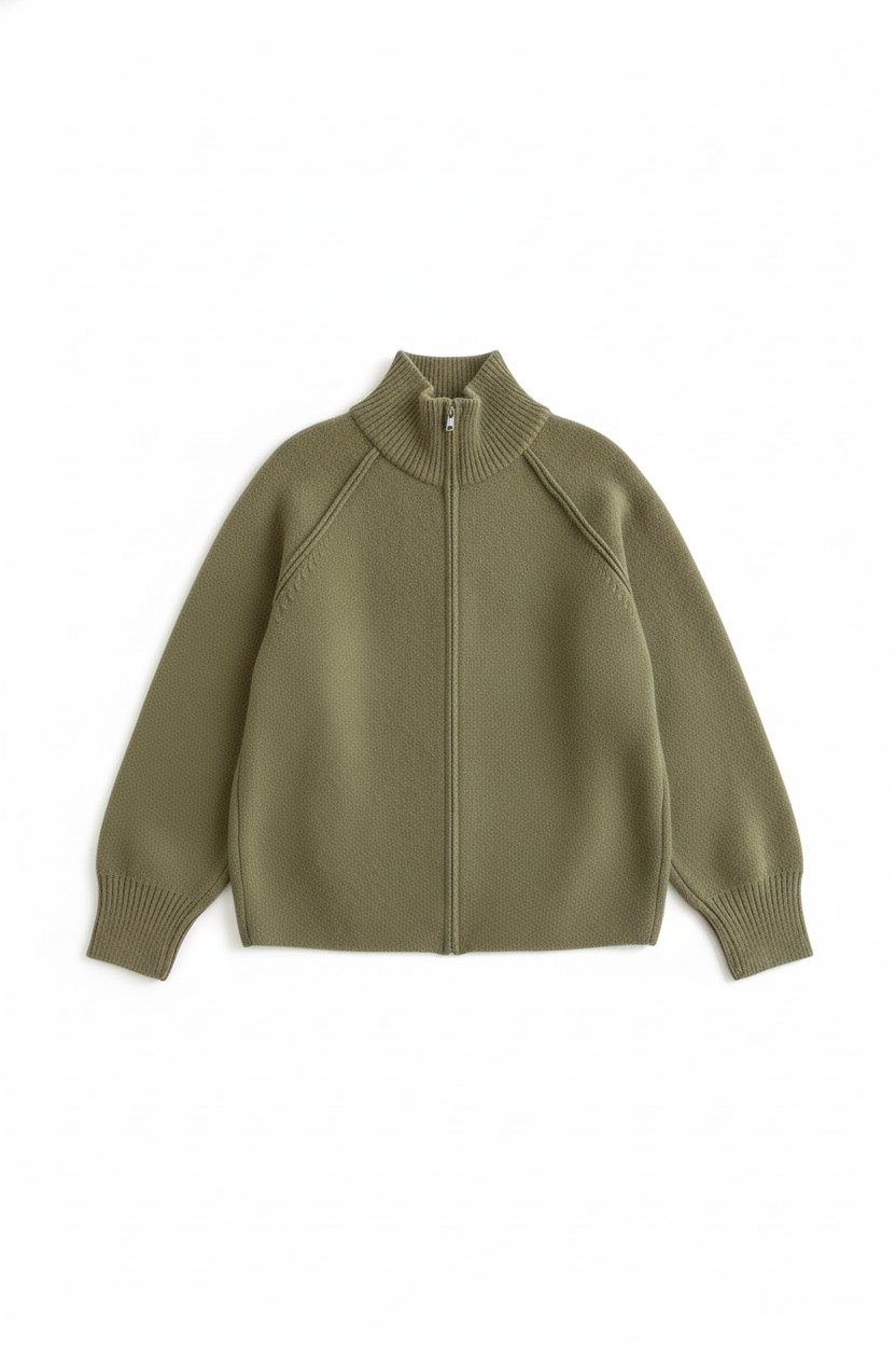 Knit Raglan Sleeve Full-Zip Jacket