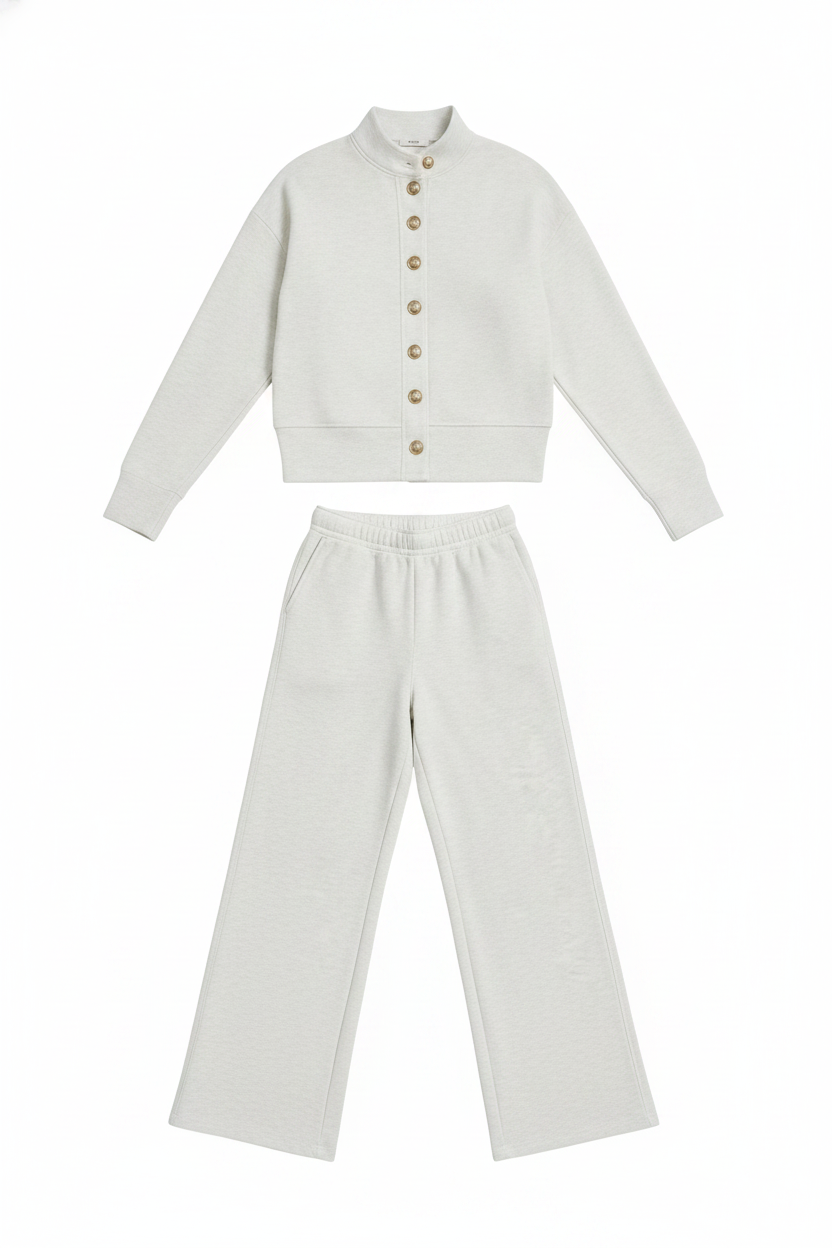 Knit Stand-Collar Button-Front Cardigan Wide-Leg Pants Set