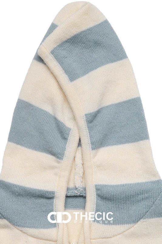 Knit Striped Hooded Zipper Jacket