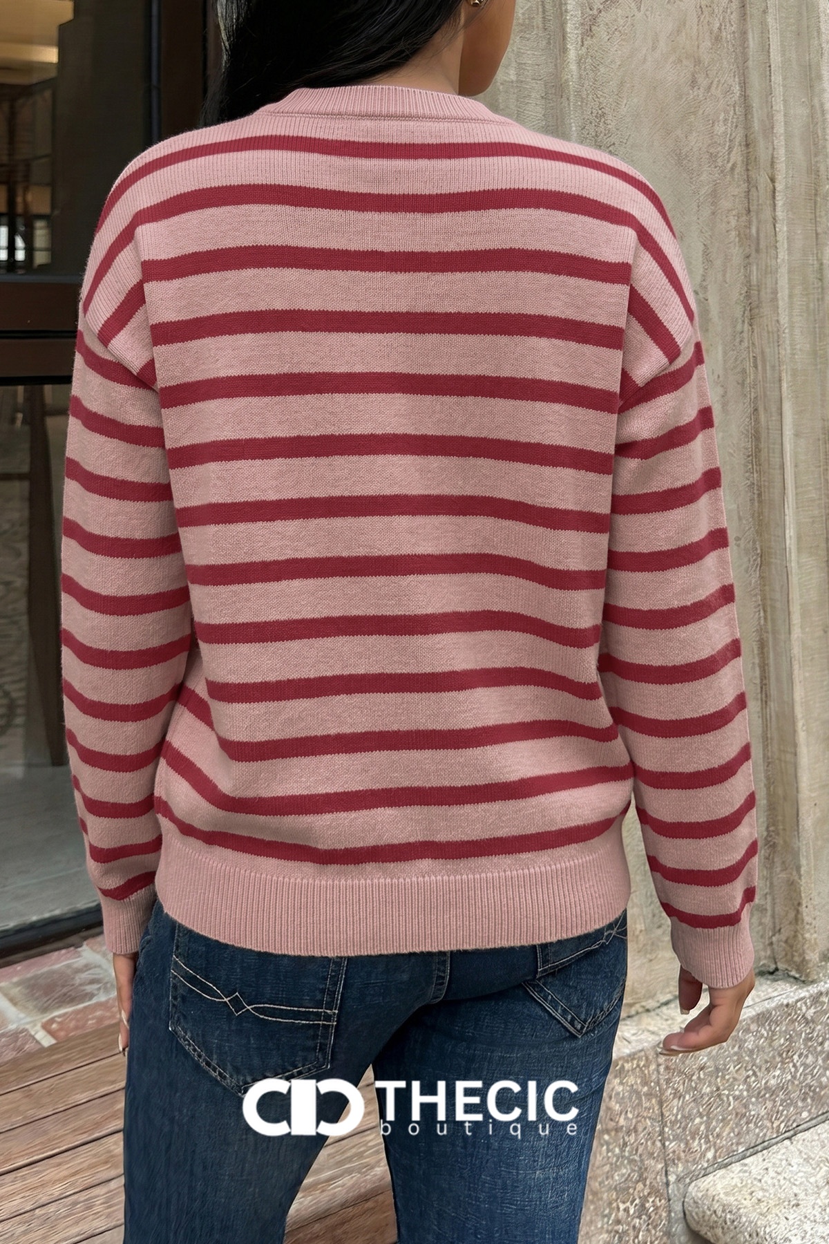Knit Striped Round Neck Button Cardigan