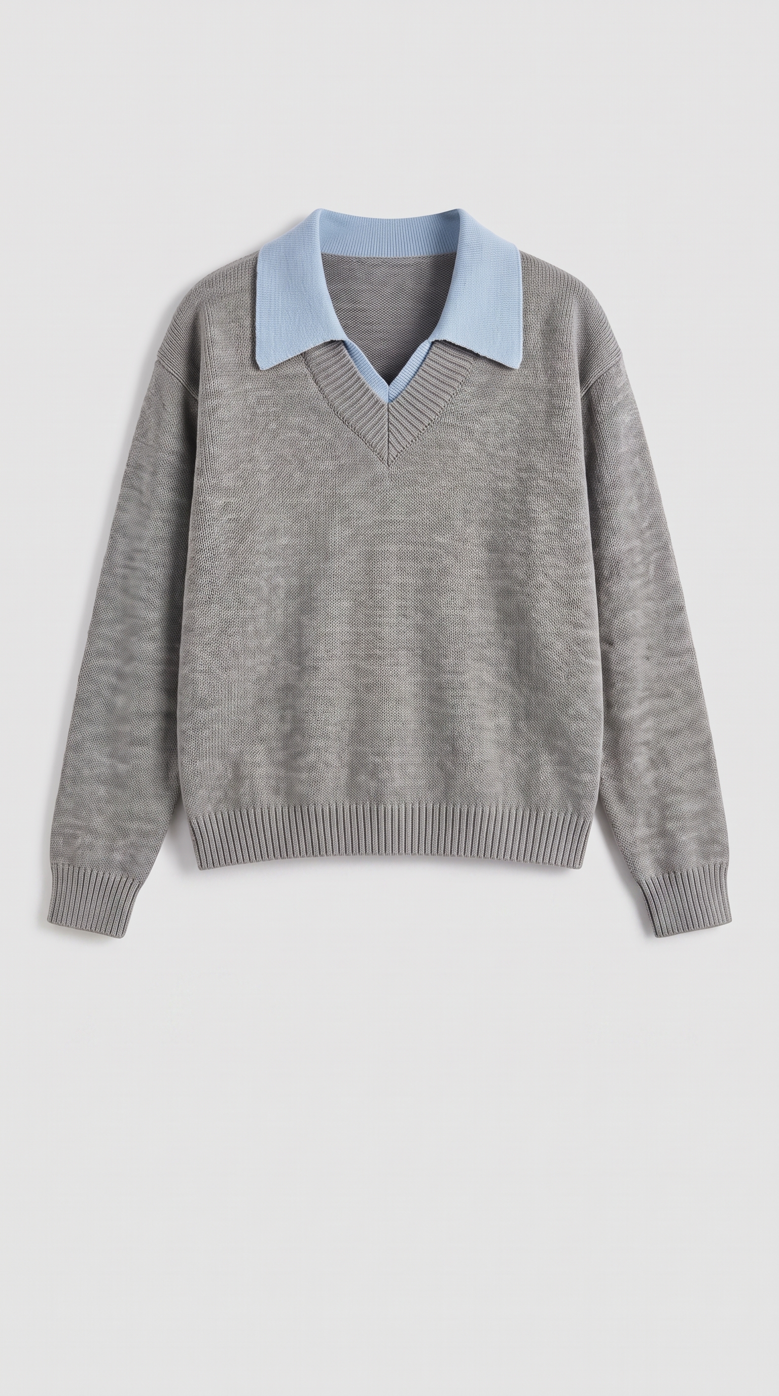 Knit V-Neck Polo Collar Sweater