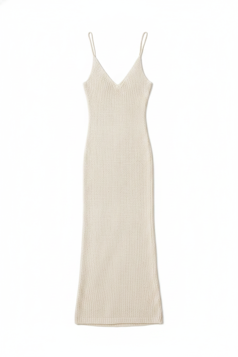 Satin Blouse Knitted Maxi Spaghetti Strap Slip Dress Two Piece Set