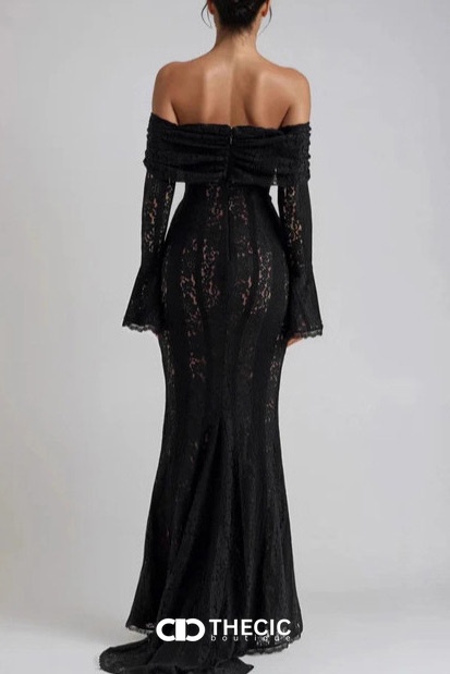 Lace Off-Shoulder Bell Sleeve Mermaid Gown