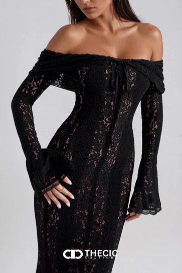 Lace Off-Shoulder Bell Sleeve Mermaid Gown