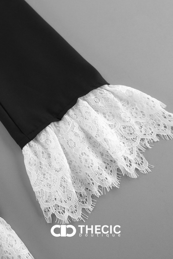Lace Trim Curved Hem Single-Breasted Blazer