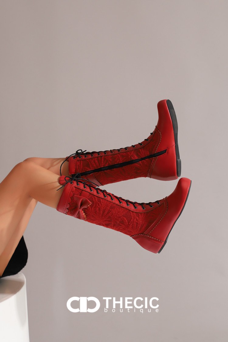 Lace-Up Bow Detail Knee-High Boots