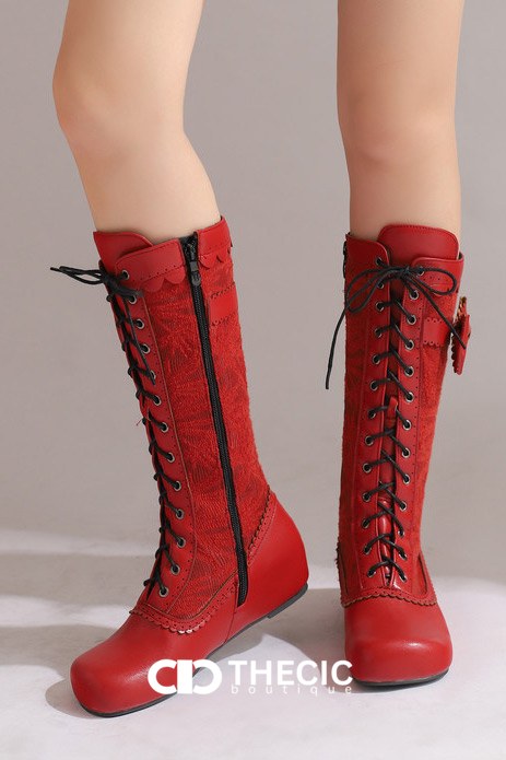 Lace-Up Bow Detail Knee-High Boots