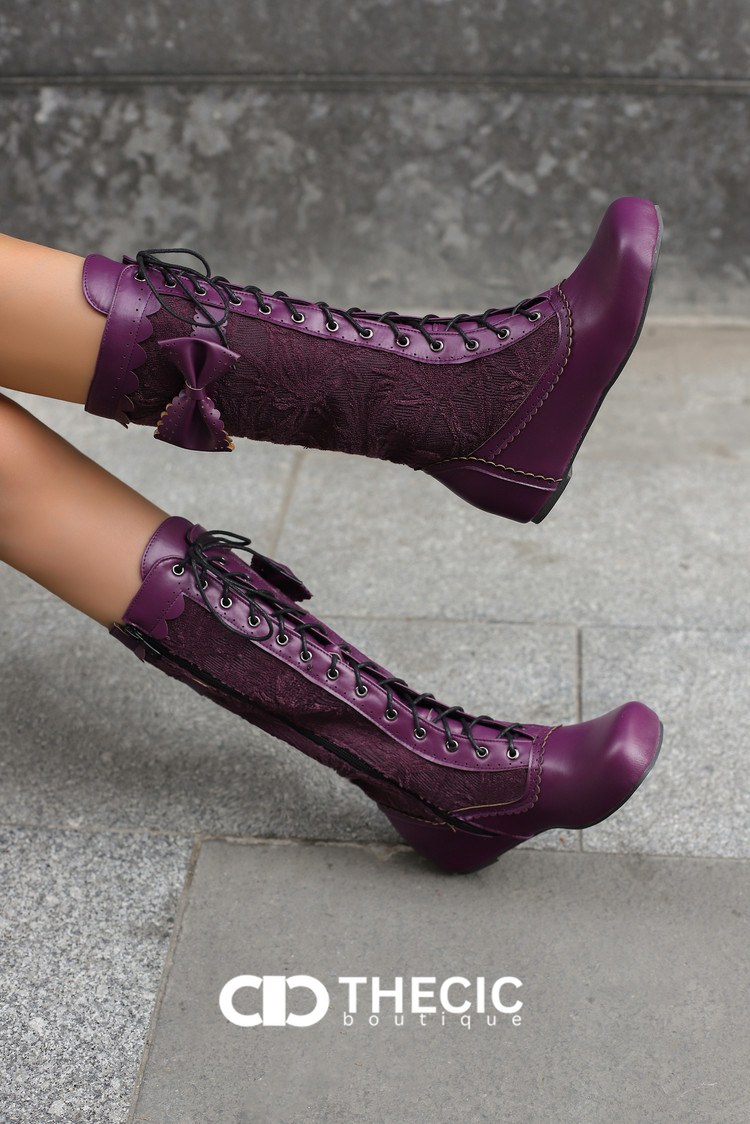 Lace-Up Bow Detail Knee-High Boots