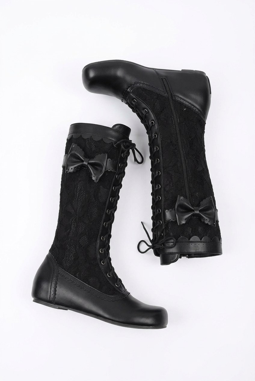 Lace-Up Bow Detail Knee-High Boots