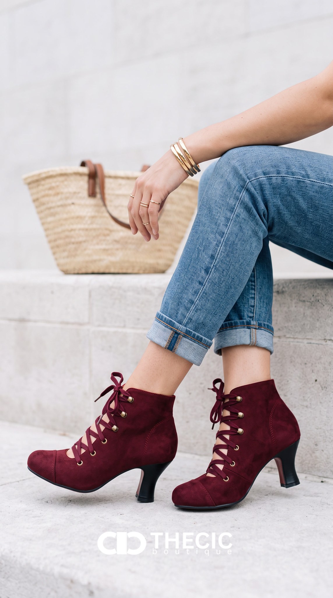Lace-Up Cap Toe Block Heel Ankle Boots