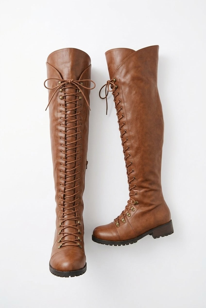 Lace-Up Low Heel Over-the-Knee Boots