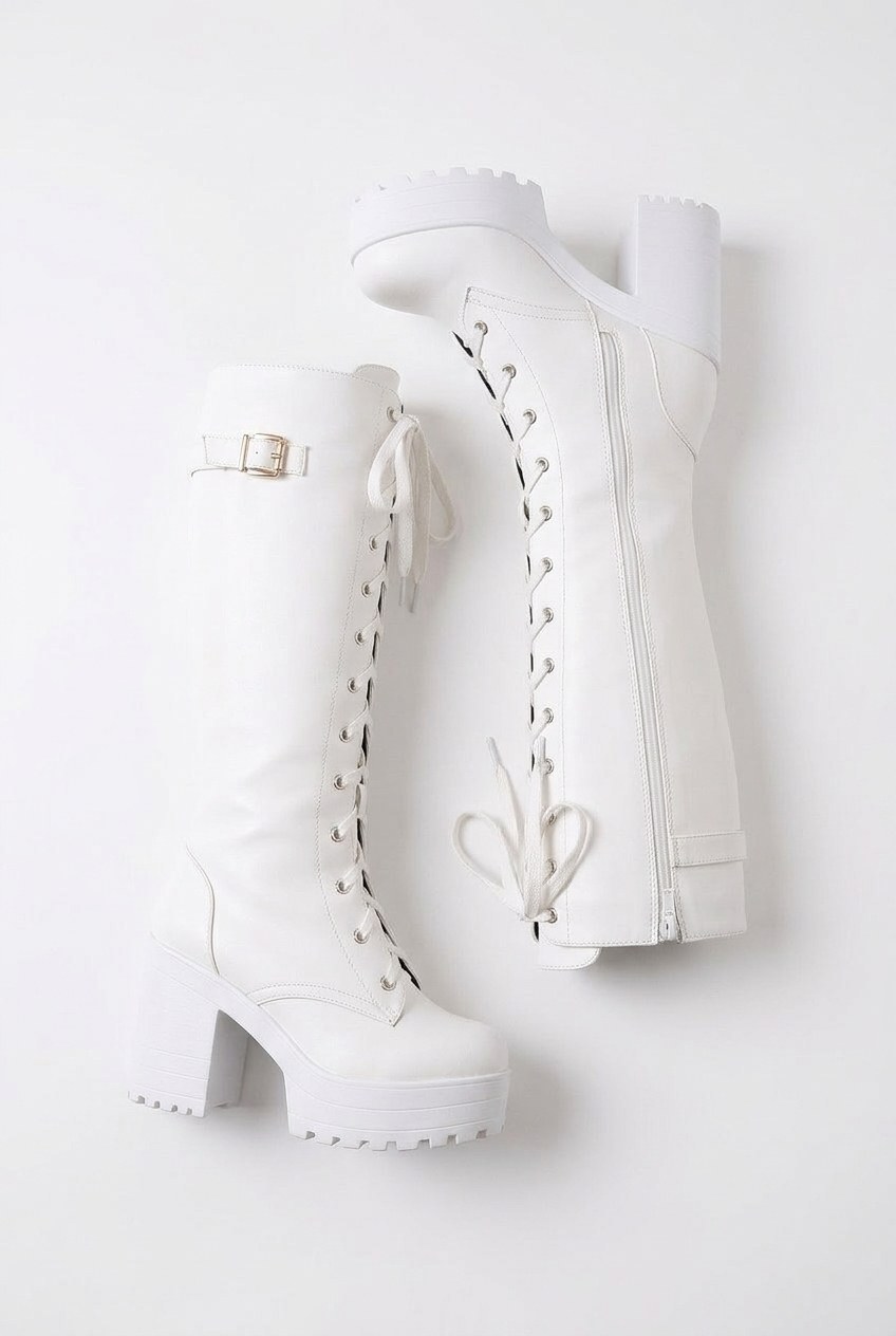 Lace-Up Lug Sole Platform Block Heel Knee-High Boots