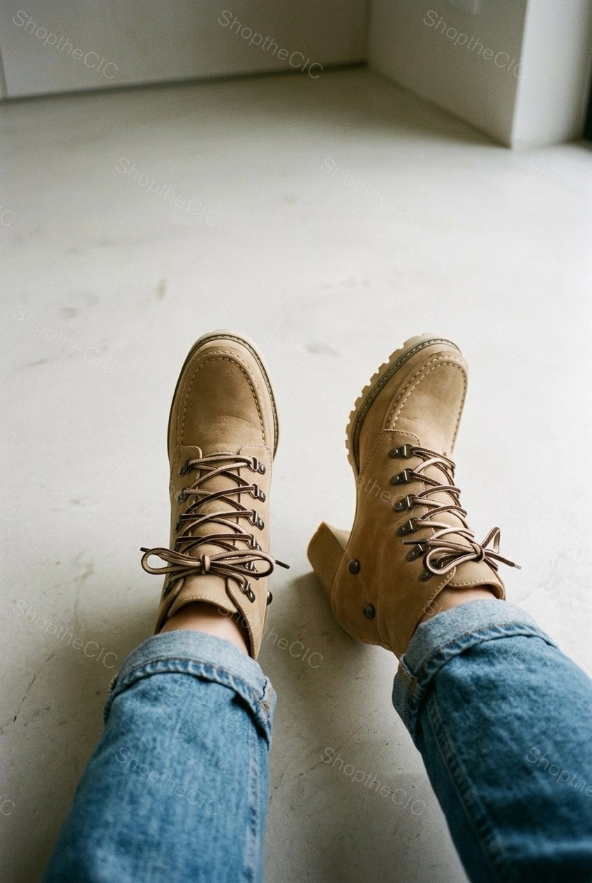 Lace-Up Moc Toe Lug Sole Block Heel Ankle Boots