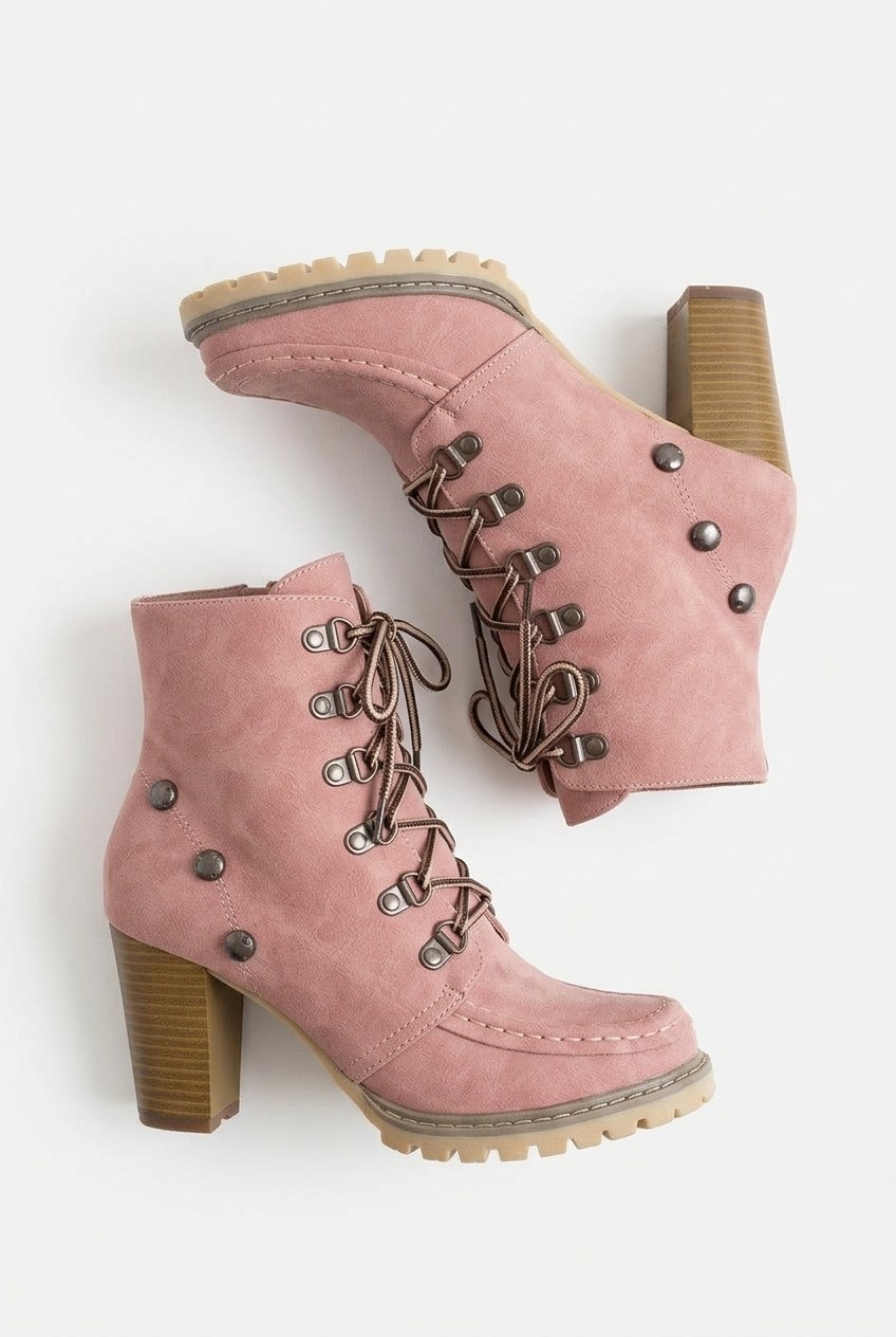 Lace-Up Moc Toe Lug Sole Block Heel Ankle Boots