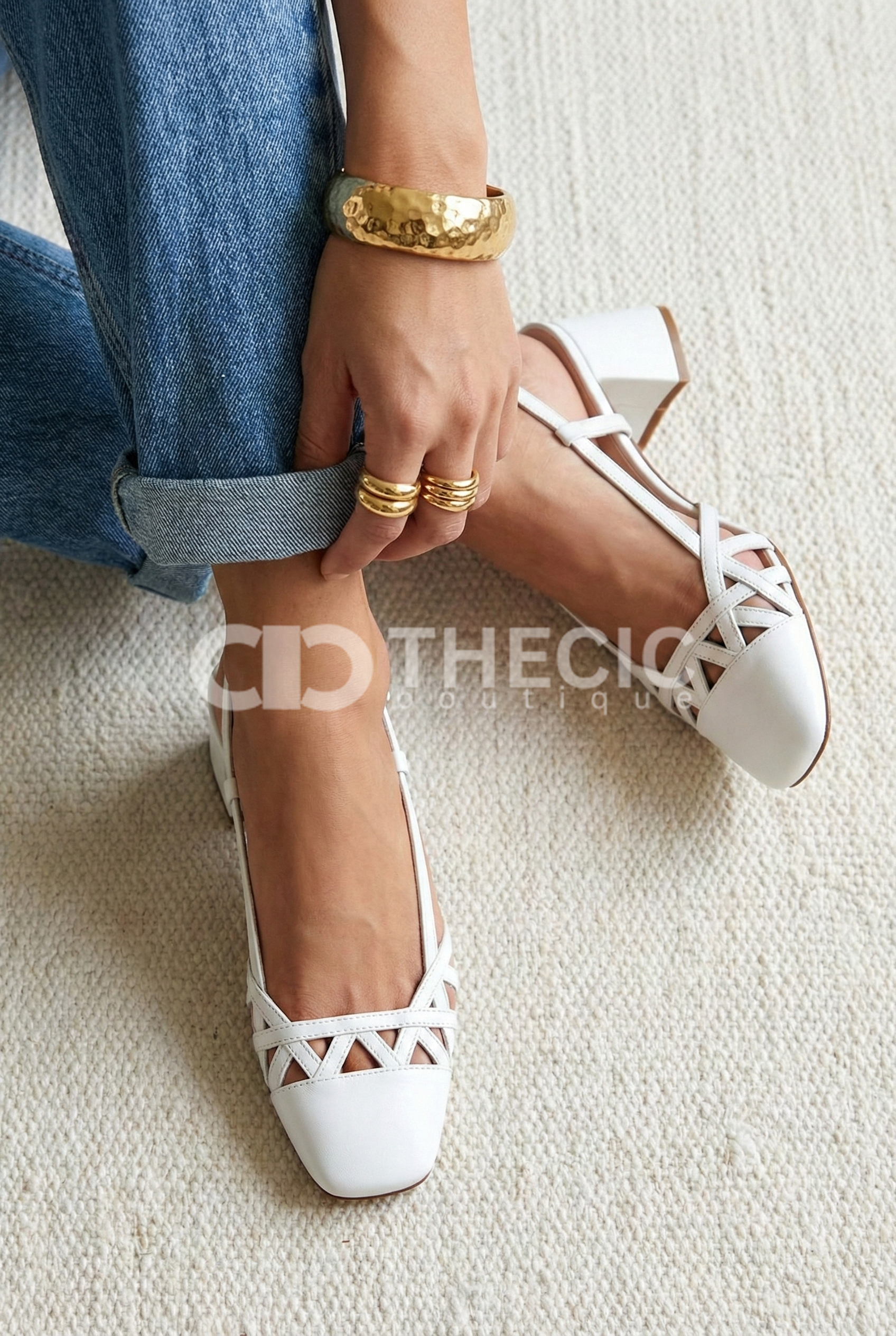 Lattice Cut-Out Square-Toe Block Heel Slingbacks