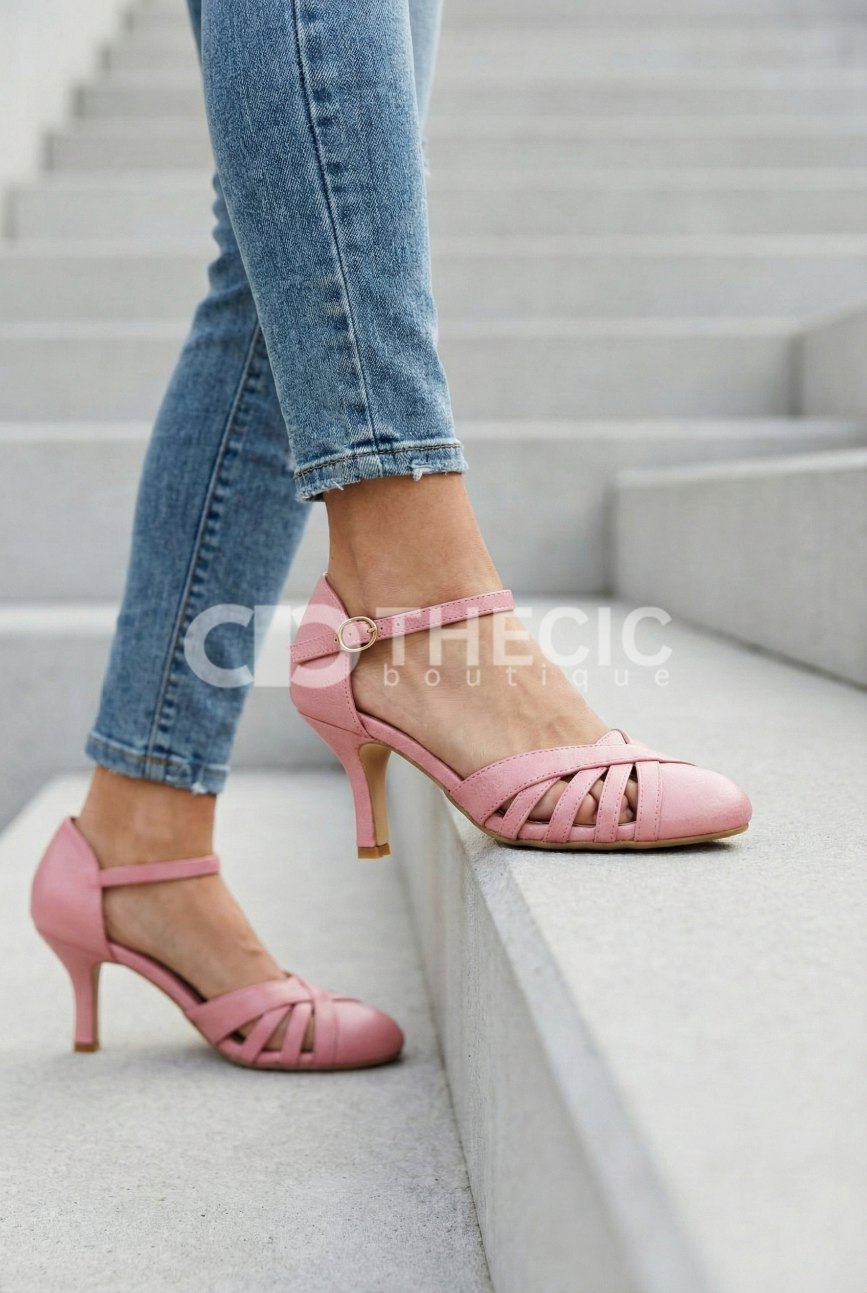 Lattice Cutout Ankle Strap Kitten Heel Pumps