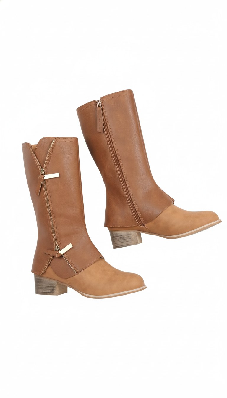 Layered Zipper Mid-Calf Block Heel Boots