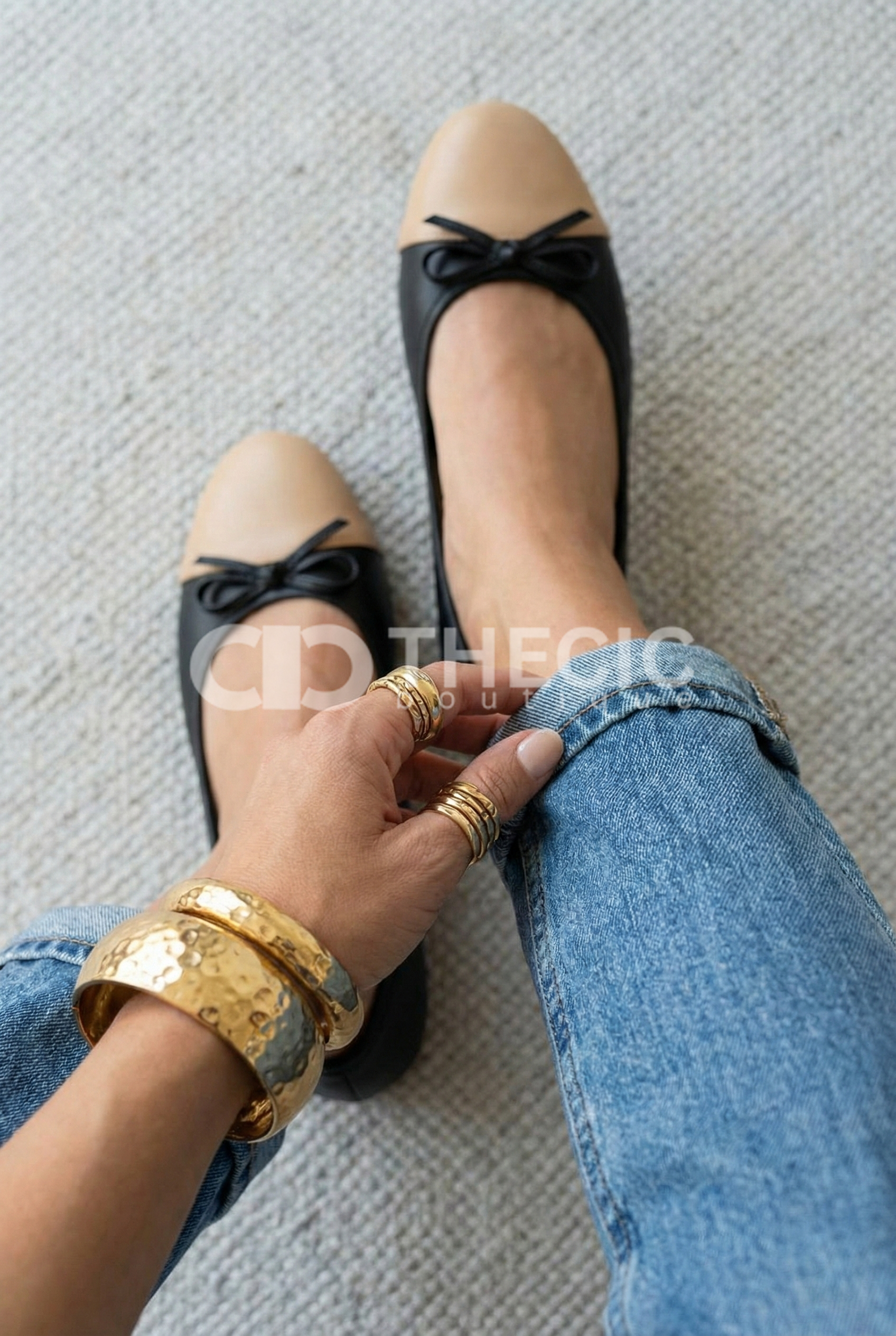 Leather Cap-Toe Bow Ballet Flats