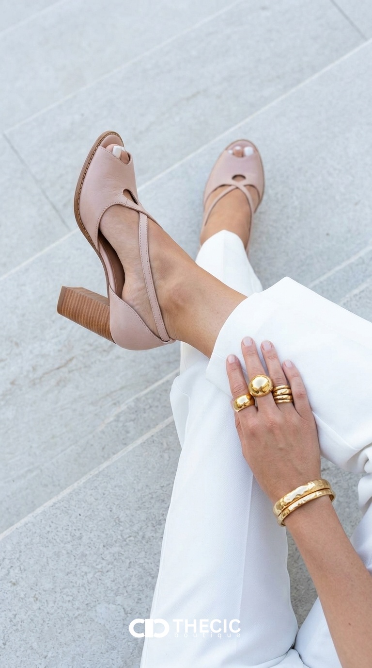 Leather Criss-Cross Strap Open-Toe Block Heel Sandals