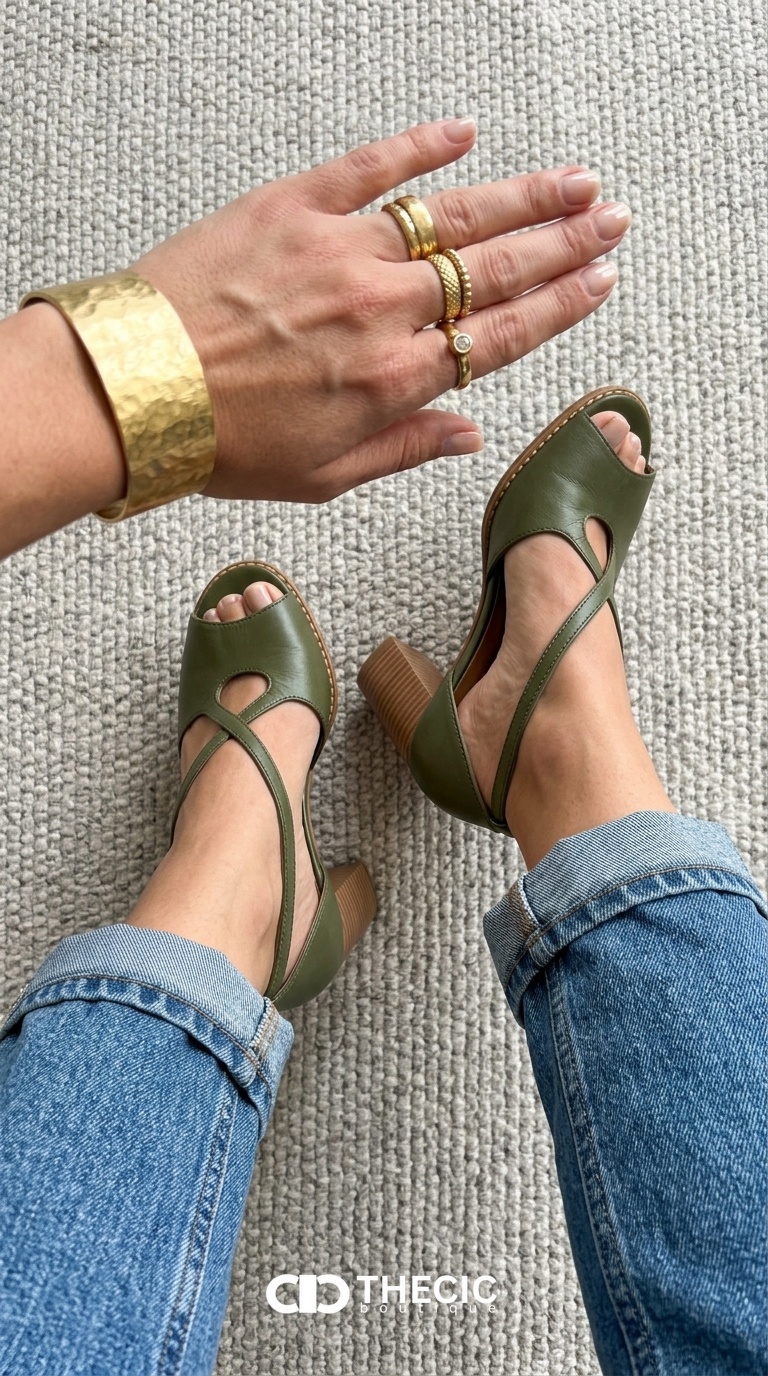 Leather Criss-Cross Strap Open-Toe Block Heel Sandals