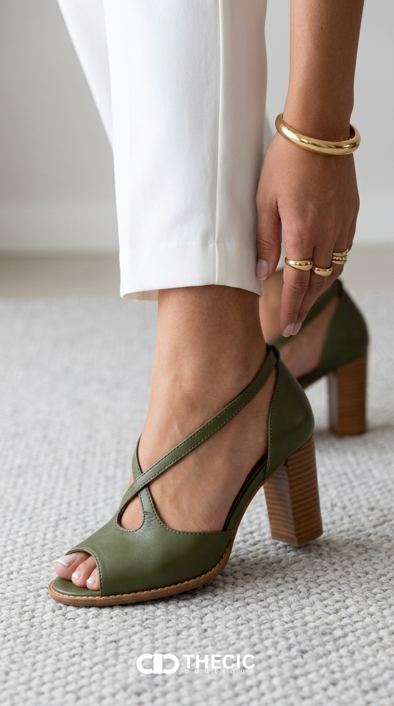 Leather Criss-Cross Strap Open-Toe Block Heel Sandals