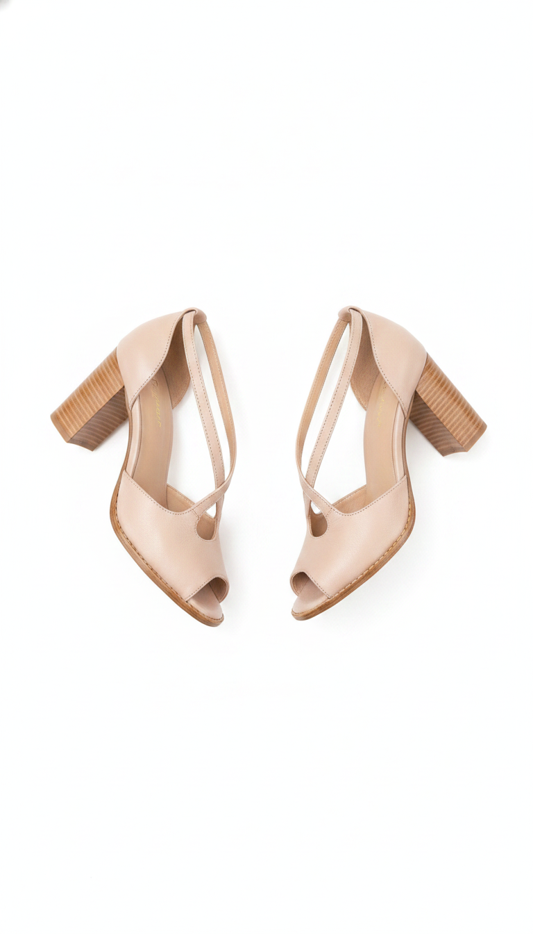 Leather Criss-Cross Strap Open-Toe Block Heel Sandals