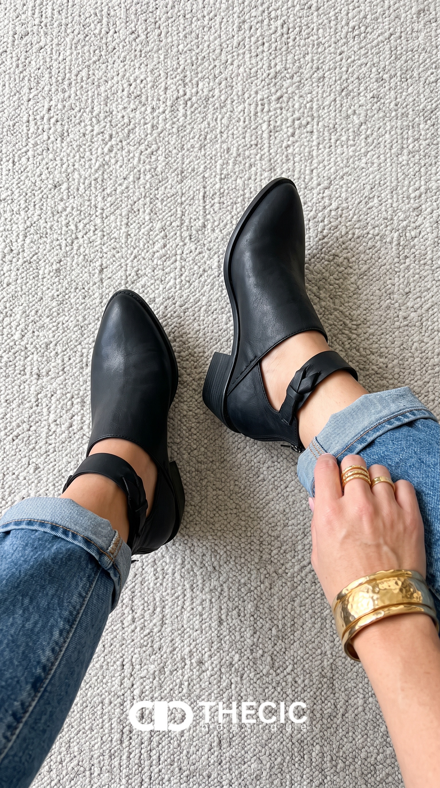 Leather Cutout Ankle Strap Block Heel Booties