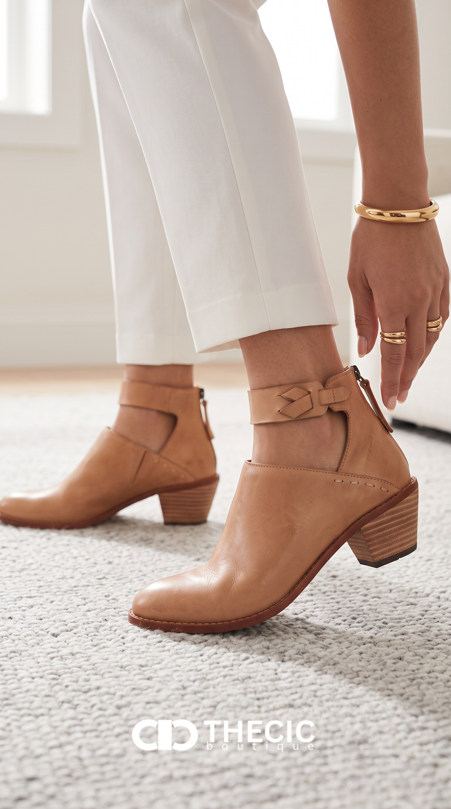 Leather Cutout Ankle Strap Block Heel Booties