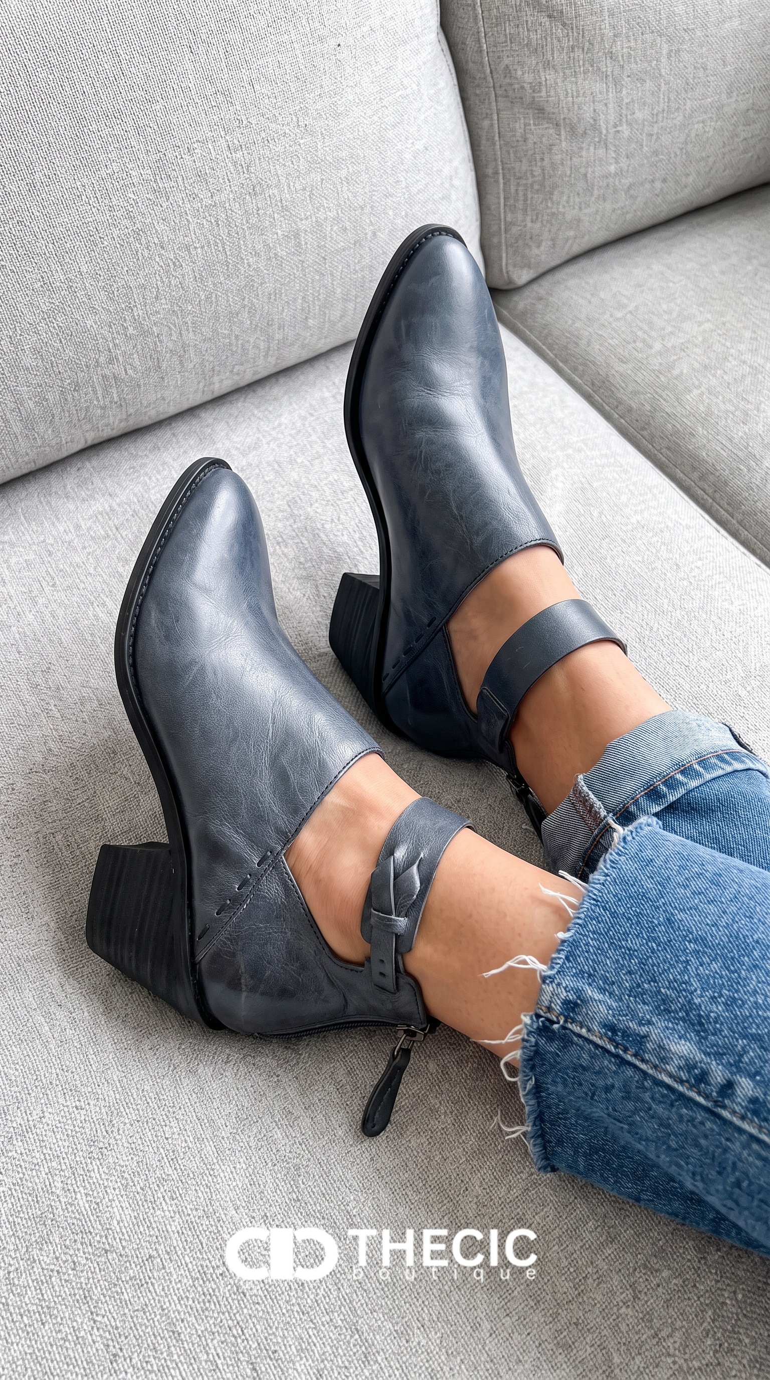 Leather Cutout Ankle Strap Block Heel Booties